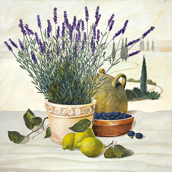 20 Servietten - 33 x 33 cm TUSCANY STILL LIFE, Regionen - Mediteran,  Früchte - Südfrüchte,  Früchte - Oliven,  Blumen - Lavendel,  Sommer,  lunchservietten,  Zitronen