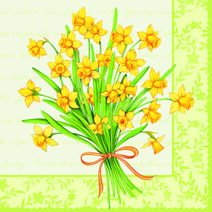 20 Servietten - 33 x 33 cm NARCIS GREEN,  Blumen - Osterglocken,  Frühjahr,  lunchservietten