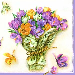 20 Servietten - 33 x 33 cm TIED IN MUSIC,  Blumen - Krokus,  Frühjahr,  lunchservietten