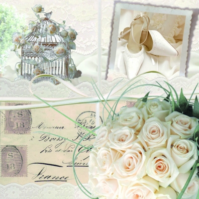 20 Servietten - 33 x 33 cm WEDDING MEMORIES,  Sonstiges - Schriften,  Ereignisse - Hochzeit,  Blumen - Rosen,  Everyday,  lunchservietten,  Schuhe,  Vogelkäfig