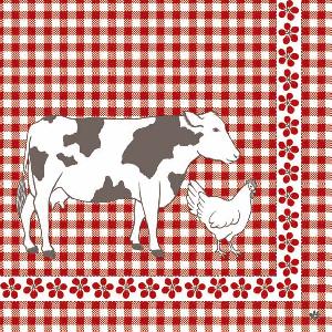 20 Servietten - 33 x 33 cm DUTCH COW RED,  Tiere - Kühe,  Tiere - Huhn / Hahn,  Everyday,  lunchservietten
