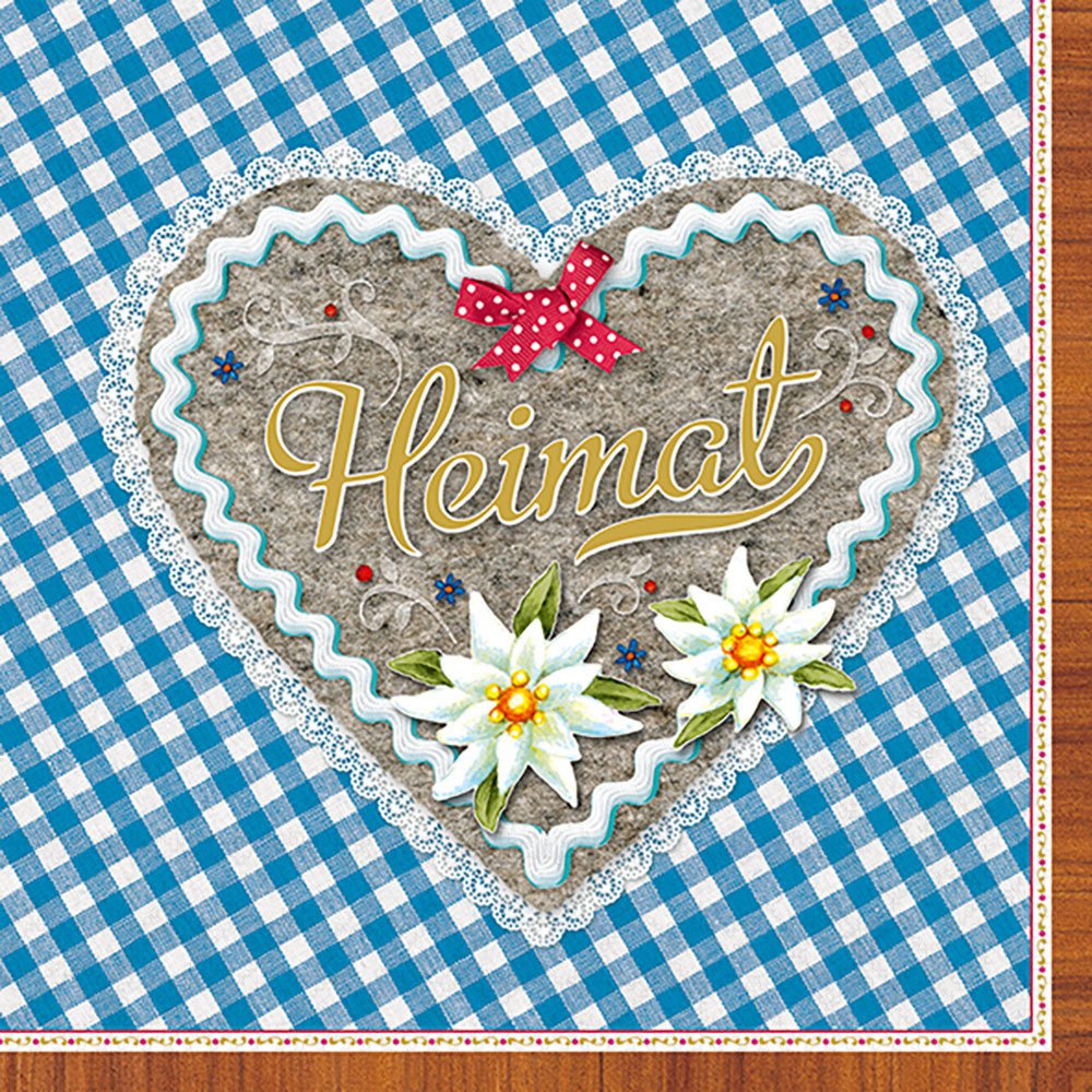 20 Servietten - 33 x 33 cm HEIMAT HERZ BLAU,  Sonstiges -  Sonstiges,  Blumen -  Sonstige,  Sonstiges - Schriften,  Everyday,  lunchservietten,  Herzen