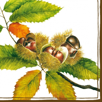 20 Servietten - 33 x 33 cm CASTANEA,  Herbst - Blätter / Laub,  Früchte - Kastanien,  Herbst,  lunchservietten