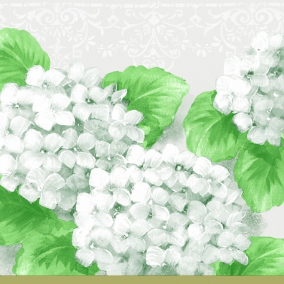 20 Servietten - 33 x 33 cm WHITE HORTENSIA,  Blumen,  Sommer,  lunchservietten,  Hortensien