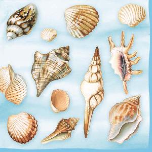 20 Servietten - 33 x 33 cm ,  Regionen - Strand / Meer - Muscheln,  Sommer,  lunchservietten