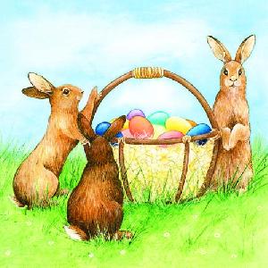 20 Servietten - 33 x 33 cm ,  Ostern - Hasen,  Regionen - Wald / Wiesen,  Ostern - Ostereier,  Ostern,  lunchservietten
