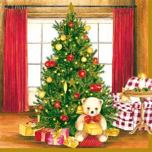 20 Servietten - 25 x 25 cm CHRISTMAS TREE GIFTS,  Weihnachten - Geschenke,  Spielsachen - Stofftiere,  Weihnachten - Weihnachtsbaum,  Weihnachten,  cocktail servietten,  Teddybären
