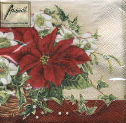 20 Servietten - 25 x 25 cm CHRISTMAS FLOWERS,  Weihnachten - Weihnachtsstern,  Blumen - Christrosen,  Weihnachten,  cocktail servietten