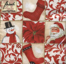 20 napkins - 25 x 25 cm X-MAS SQUARE CREAM, Christmas - Nikolausstiefel,  Christmas - Christmas-star,  Christmas - Santa Claus,  Winters - snowmen,  Christmas,  cocktail napkins