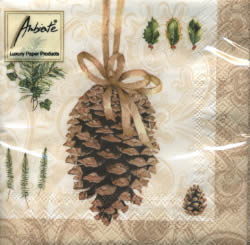 20 Servietten - 25 x 25 cm PINEAPLLE CREAM,  Früchte - Zapfen,  Weihnachten,  cocktail servietten