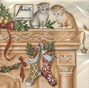 20 Servietten - 25 x 25 cm BY THE FIRESIDE,  Weihnachten - Nikolausstiefel,  Tiere - Katzen,  Weihnachten,  cocktail servietten