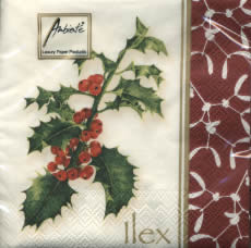 20 Servietten - 25 x 25 cm CLASSIC ILEX RED,  Pflanzen - Ilex,  Winter,  cocktail servietten