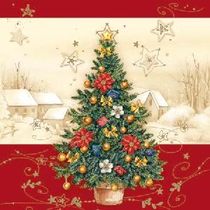 20 Servietten - 25 x 25 cm DECORATED TREE RED,  Winter,  Weihnachten - Weihnachtsbaum,  Weihnachten,  cocktail servietten