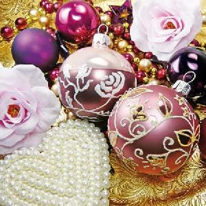 20 Servietten - 25 x 25 cm CHRISTMAS PEARLS,  Blumen - Rosen,  Weihnachten - Baumschmuck,  Weihnachten,  cocktail servietten