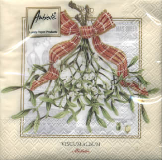 20 napkins - 25 x 25 cm VISCUM ALBUM CREAM,  Plants - other,  Christmas,  cocktail napkins