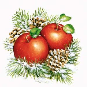 20 Servietten - 25 x 25 cm WINTER APPLES,  Winter - Schnee,  Früchte - Zapfen,  Früchte - Äpfel,  Winter,  cocktail servietten
