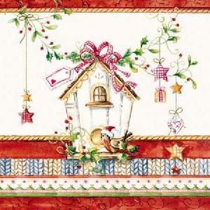 20 Servietten - 25 x 25 cm BIRDS HOUSE,  Tiere - Vögel,  Weihnachten - Sterne,  Weihnachten,  cocktail servietten