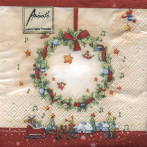 20 Servietten - 25 x 25 cm MELODY WREATH RED,  Weihnachten - Sterne,  Weihnachten,  cocktail servietten,  Kränze