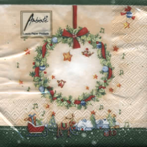 20 Servietten - 25 x 25 cm MELODY WREATH GREEN,  Weihnachten - Sterne,  Weihnachten,  cocktail servietten,  Kränze