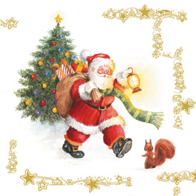 20 Servietten - 25 x 25 cm WALKING SANTA,  Weihnachten - Weihnachtsbaum,  Weihnachten - Weihnachtsmann,  Weihnachten,  cocktail servietten