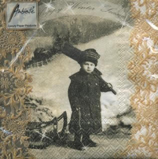 20 Servietten - 25 x 25 cm HAPPY WINTER SEASON,  Winter - Schlitten,  Winter - Schnee,  Menschen - Kinder,  Weihnachten,  cocktail servietten