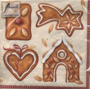 20 Servietten - 25 x 25 cm ALMOND GINGERBREAD,  Essen - Kuchen / Keks,  Weihnachten,  cocktail servietten,  Lebkuchen