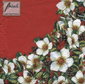 20 Servietten - 25 x 25 cm HELLEBORUS RED,  Früchte - Zapfen,  Blumen - Christrosen,  Weihnachten,  cocktail servietten