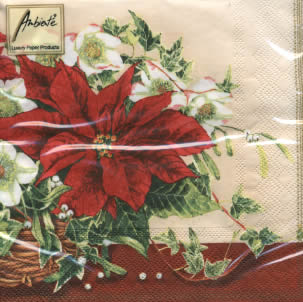 20 Servietten - 33 x 33 cm CHRISTMAS FLOWERS,  Pflanzen - Efeu,  Weihnachten - Weihnachtsstern,  Blumen - Christrosen,  Weihnachten,  lunchservietten