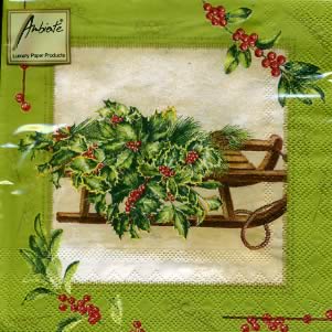 20 Servietten - 33 x 33 cm ,  Winter - Schlitten,  Weihnachten - Weihnachtsbaum,  Pflanzen - Ilex,  Weihnachten,  lunchservietten