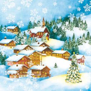 20 Servietten - 33 x 33 cm WINTER VILLAGE,  Winter - Kristalle / Flocken,  Weihnachten - Weihnachtsbaum,  Winter - Schnee,  Weihnachten,  lunchservietten,  Dorf,  Häuser