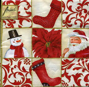 20 Servietten - 33 x 33 cm X-MAS SQUARE CREAM, Weihnachten - Nikolausstiefel,  Weihnachten - Weihnachtsstern,  Weihnachten - Weihnachtsmann,  Winter - Schneemänner,  Weihnachten,  lunchservietten