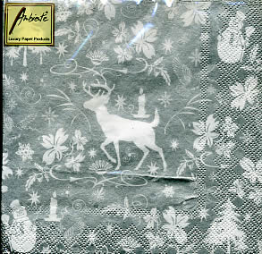 20 Servietten - 33 x 33 cm X-MAS REINDEER SILV.,  Tiere - Reh / Hirsch,  Winter - Schneemänner,  Winter,  lunchservietten