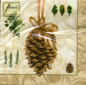 20 Servietten - 33 x 33 cm PINEAPPLE CREAM,  Früchte - Zapfen,  Weihnachten,  lunchservietten