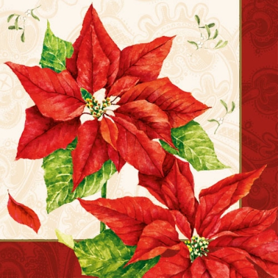 20 Servietten - 33 x 33 cm CHRISTMAS TIME RED,  Weihnachten - Weihnachtsstern,  Weihnachten,  lunchservietten