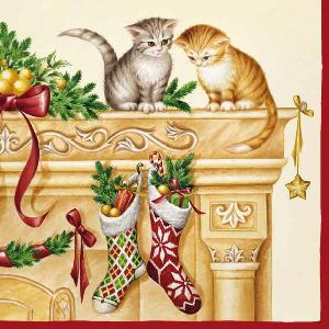 20 Servietten - 33 x 33 cm BY THE FIRESIDE,  Tiere - Katzen,  Weihnachten - Nikolausstiefel,  Weihnachten,  lunchservietten