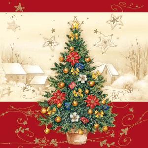 20 Servietten - 33 x 33 cm DECORATED TREE RED,  Winter - Schnee,  Weihnachten - Weihnachtsbaum,  Weihnachten,  lunchservietten