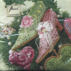 20 Servietten - 33 x 33 cm PAILLETTE PUMPS,  Weihnachten - Baumschmuck,  Weihnachten,  lunchservietten,  Schuhe,  Herzen