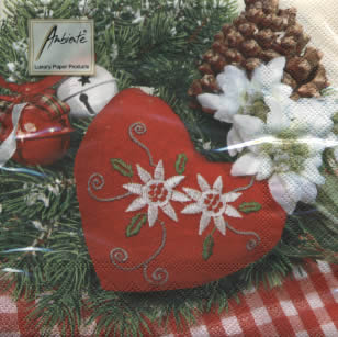 20 Servietten - 33 x 33 cm EDELWEISS HEART,  Früchte - Zapfen,  Weihnachten,  lunchservietten,  Herzen,  Edelweiß,  Tannenzweige