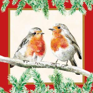20 Servietten - 33 x 33 cm ROBINS RED,  Tiere - Vögel,  Winter - Schnee,  Weihnachten,  lunchservietten