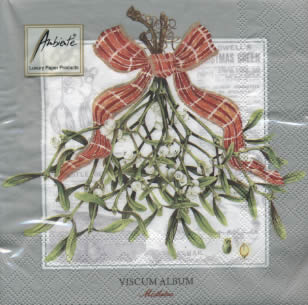 20 Servietten - 33 x 33 cm VISCUM ALBUM GREY,  Pflanzen,  Winter,  lunchservietten,  Mistelzweig