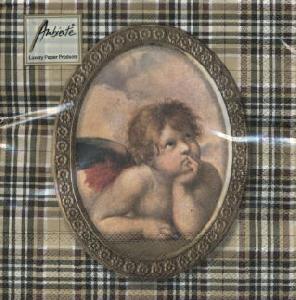 20 Servietten - 33 x 33 cm ANGELO ON TARTAN CREAM,  Weihnachten - Engel,  Weihnachten,  lunchservietten