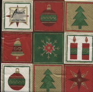 20 Servietten - 33 x 33 cm DECO SQUARE GR/RED, Weihnachten - Kerzen,  Weihnachten - Glocken,  Weihnachten - Baumschmuck,  Weihnachten - Sterne,  Weihnachten,  lunchservietten