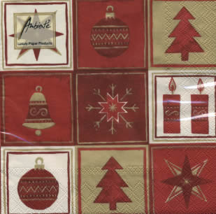 20 Servietten - 33 x 33 cm DECO SQUARE RED, Weihnachten - Kerzen,  Weihnachten - Sterne,  Weihnachten - Baumschmuck,  Weihnachten - Glocken,  Weihnachten,  lunchservietten
