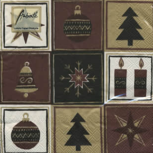 20 Servietten - 33 x 33 cm DECO SQUARE BROWN/CREAM, Weihnachten - Kerzen,  Weihnachten - Sterne,  Weihnachten - Glocken,  Weihnachten - Baumschmuck,  Weihnachten,  lunchservietten