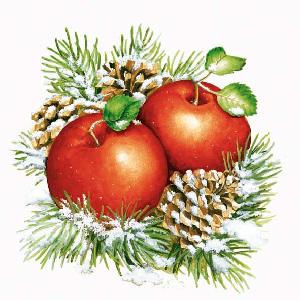 20 Servietten - 33 x 33 cm WINTER APPLES,  Früchte - Äpfel,  Früchte - Zapfen,  Weihnachten,  lunchservietten