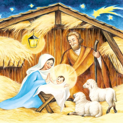 20 Servietten - 33 x 33 cm HOLY FAMILY,  Menschen - Personen,  Tiere - Schafe,  Weihnachten,  lunchservietten,  Krippe, Maria,  Josef,  Jesus