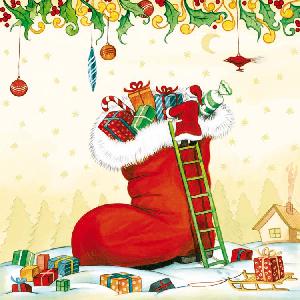 20 Servietten - 33 x 33 cm CLIMBING SANTA,  Winter - Schnee,  Weihnachten - Baumschmuck,  Weihnachten - Nikolausstiefel,  Weihnachten,  lunchservietten