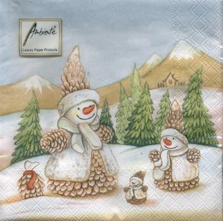 20 Servietten - 33 x 33 cm PINECONE SNOWMEN,  Winter - Schnee,  Winter - Schneemänner,  Weihnachten,  lunchservietten