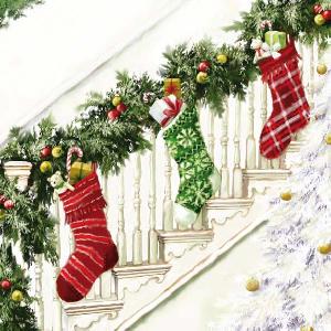20 Servietten - 33 x 33 cm STOCKINGS,  Weihnachten - Nikolausstiefel,  Weihnachten,  lunchservietten,  Girlanden