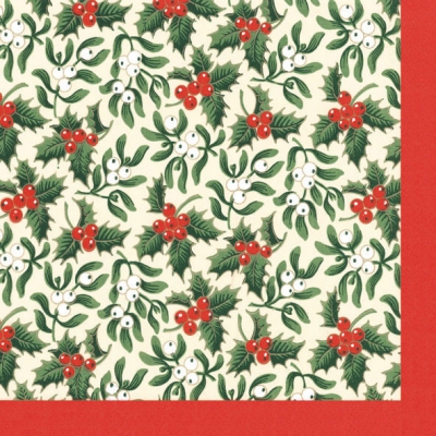 20 Servietten - 33 x 33 cm ILEX CREME,  Pflanzen - Ilex,  Weihnachten,  lunchservietten,  Mistelzweige